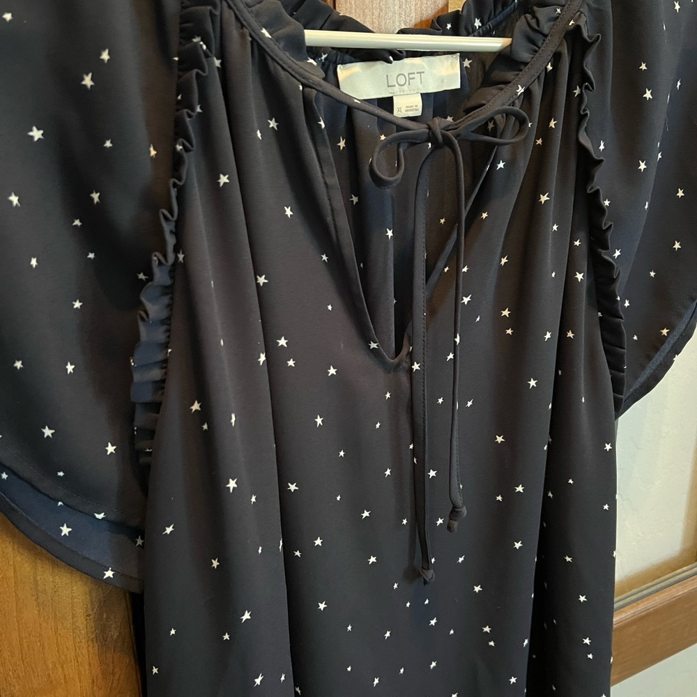 Women’s flowy blouse, navy blue with white stars, XL